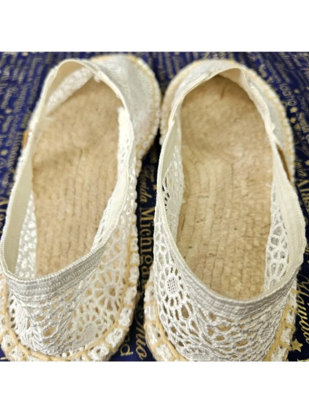 Alexis Leroy Crochet Espadrille Cream Slip-Ons Boho Vacation Shoes Size 40 New